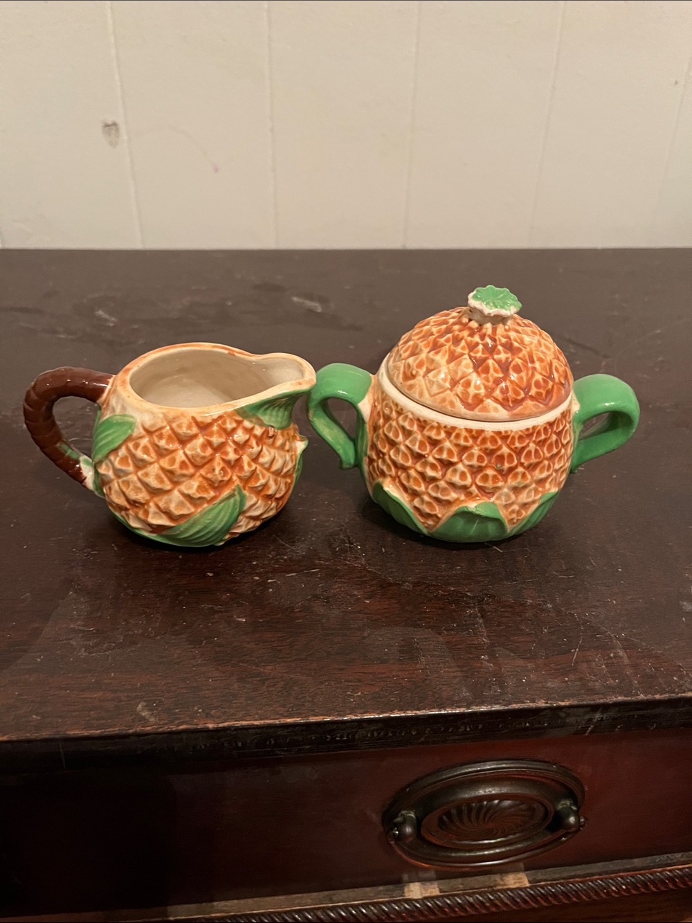 Pineapple Ceramic Sugar and Creamer Set - Green and Orange